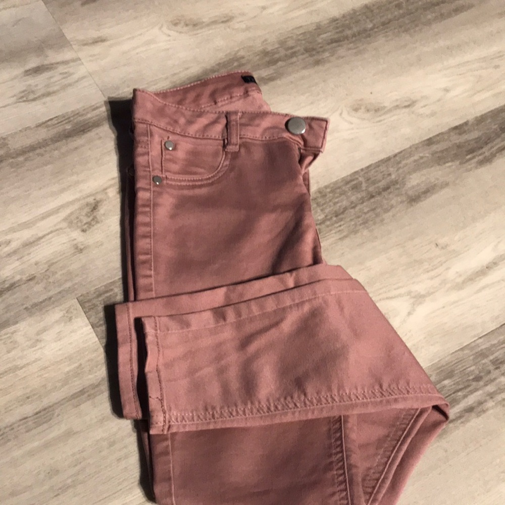 Tinseltown.  Rose colored skinny jeans. Used in good condition.